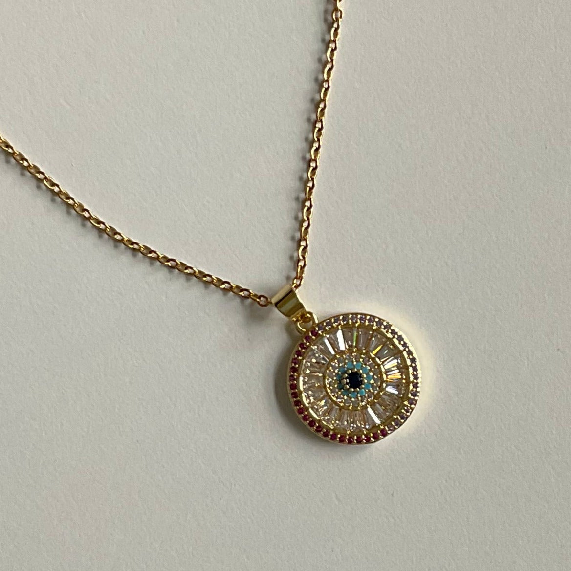 Gold Crystal Evil Eye Medallion