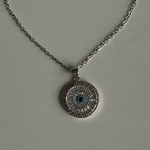 Gold Crystal Evil Eye Medallion
