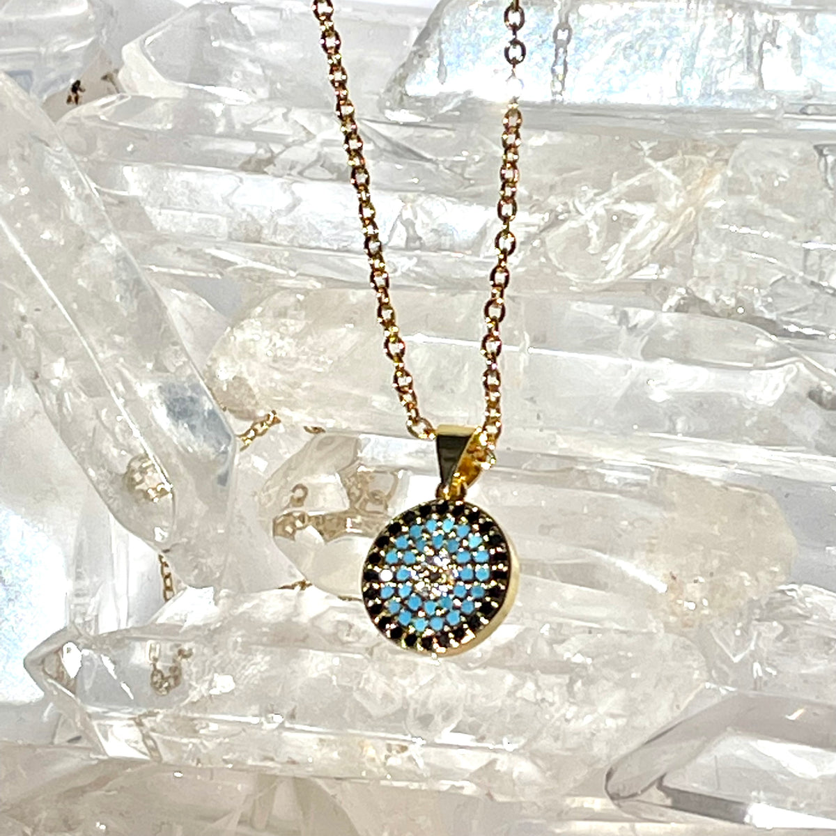 Blue Evil Eye Crystal Necklace- Silver &amp; Gold - Gaia Luna