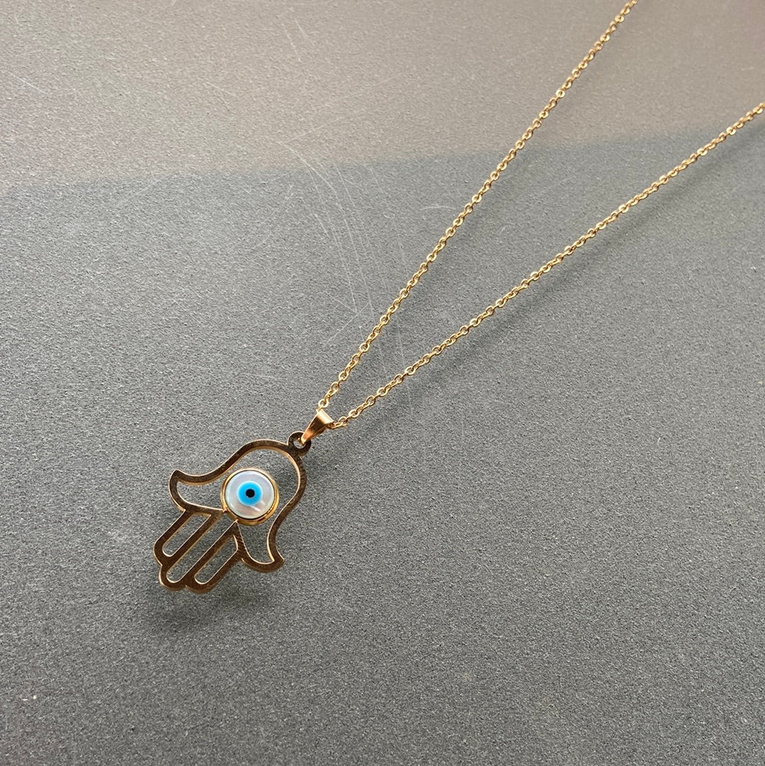 Evils Eye Gold Hand Necklace - Gaia Luna