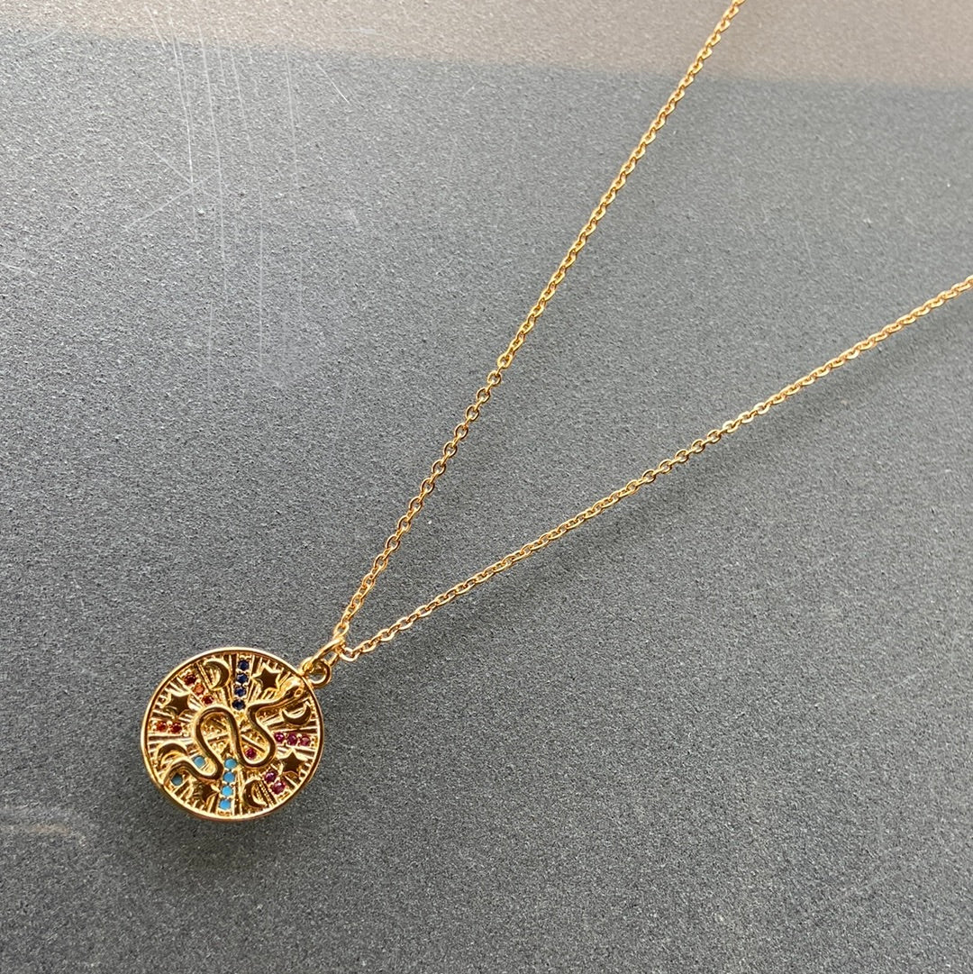 Gold Snake Medallion Rainbow  Diamonds - Gaia Luna