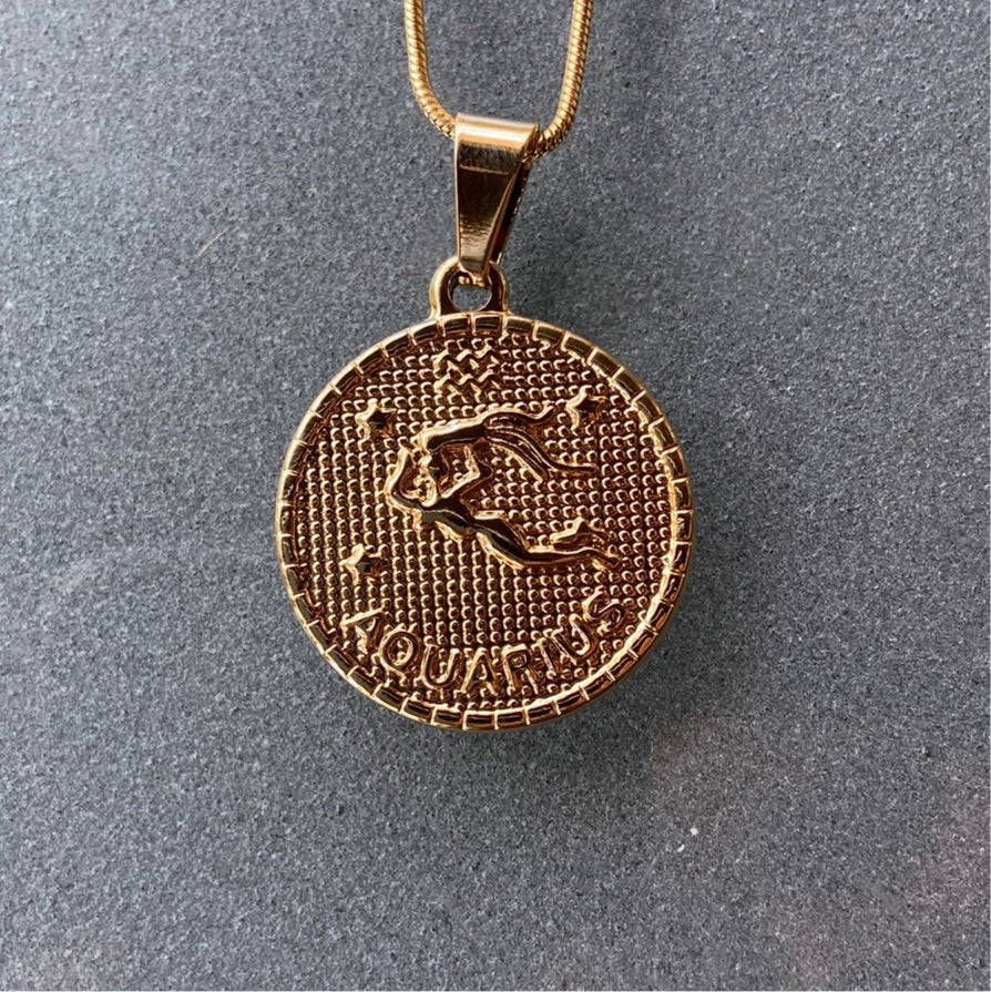 Gold Aquarius Constellation Medallion - Gaia Luna