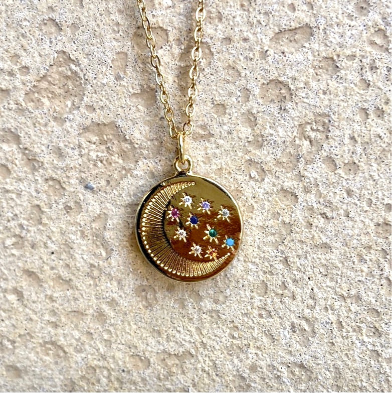 Gold Moon Medallion Rainbow Diamonds - Gaia Luna